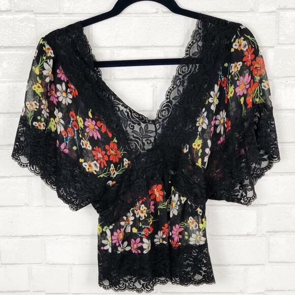Vintage Forever 21 XX1 Sheer Floral Lace V-Neck Blouse Top Size Small Petite - Picture 6 of 8